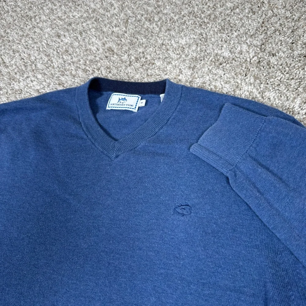 Southern‎ Tide Sweater Mens Medium Blue V Neck Cotton Coastal Prep